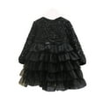 thumbnail image 5 of WMQPNNS Girls Dresses Sequin Bowknot Tutu Dress Toddler Tulle Sparkly Long Sleeve Fall Winter Party Dress Flower Girl Dress for Age 13-14 Years Girl, Black, 5 of 6