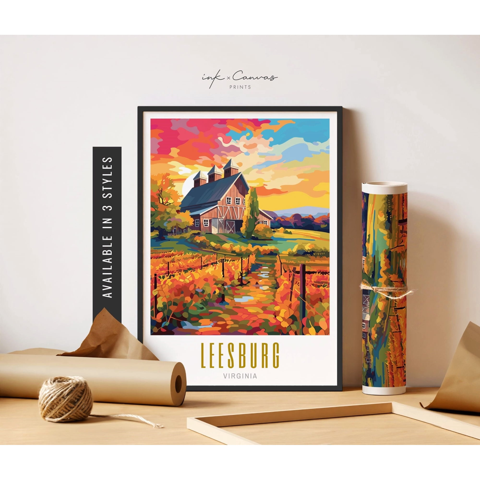 Leesburg Virginia Va Retro Travel Art Leesburg City Unposter Travel Wall Art Poster , Poster Print Only