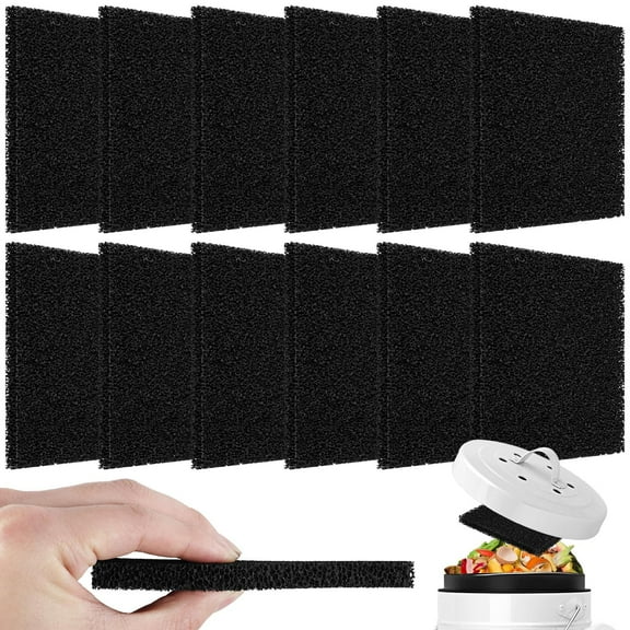 NUAHRHY 12PCS Charcoal Filters for Kitchen Compost Bin 12cm Square Bin Filters Efficient Replacement Compost Filters Compost Bin Kitchen Charcoal Filter 5mm Thick for Countertop Bin