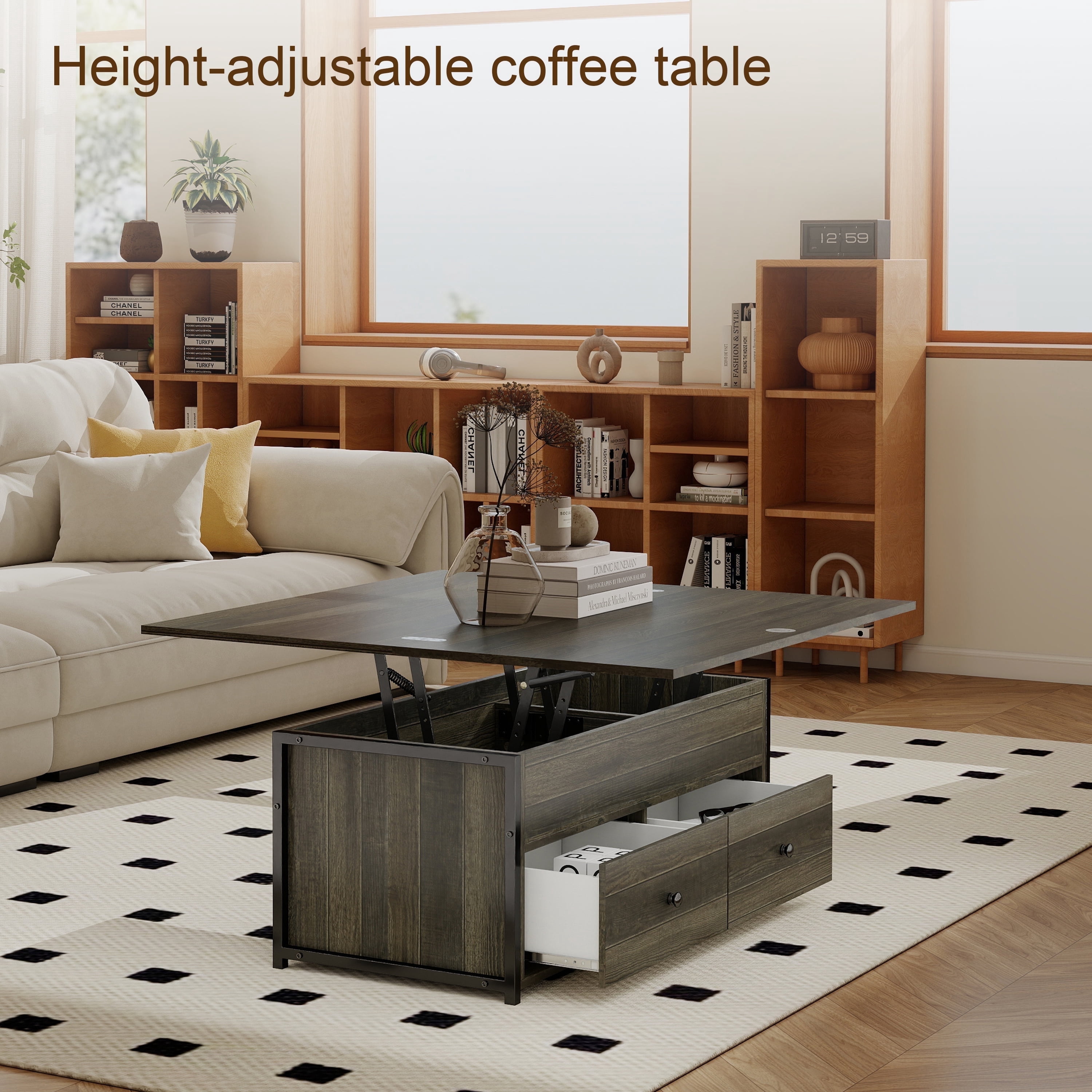 Manora Lift Coffee Table Manora Coffee Table Contemporary Storage Chipboard Coffee Table with One Coffee Table, Gray