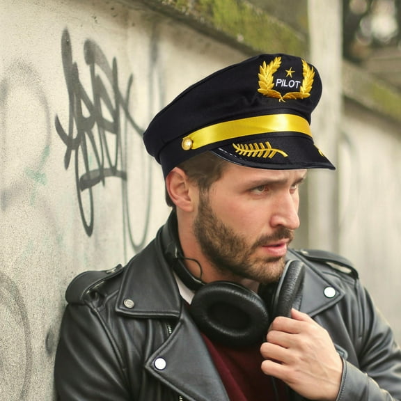 UPOUART Versatile Black Pilot Hat with Wide Brim and Detailed Embroidery for Stage and Party Use