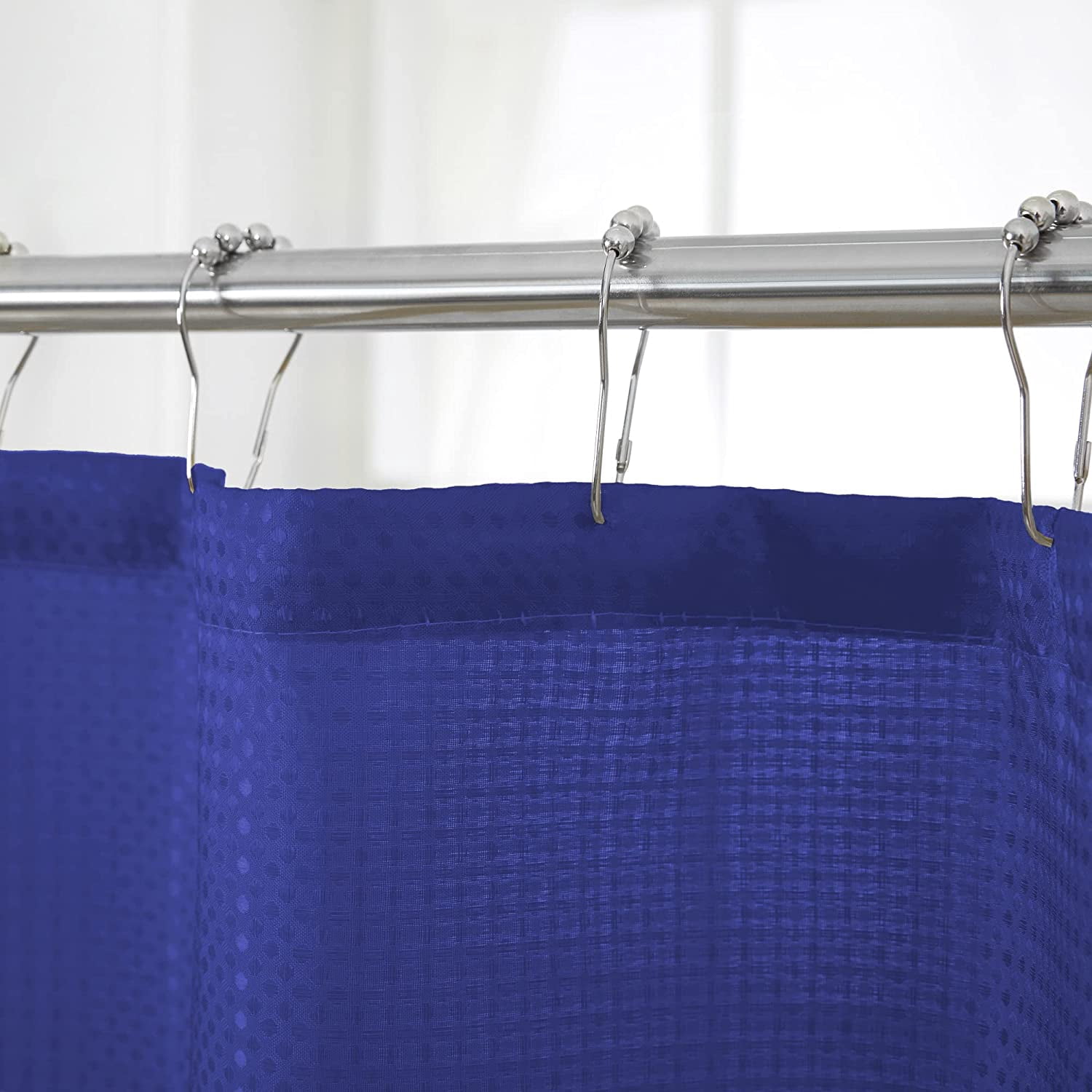 15 Piece Bathroom Shower Curtain Set with Matching Memory Foam Bath Rugs. 2 Solid Navy Blue Beige Color Modern Design None-Slip Bath Mats Includes12 Roller Ball Hooks Style Carrie (Navy)