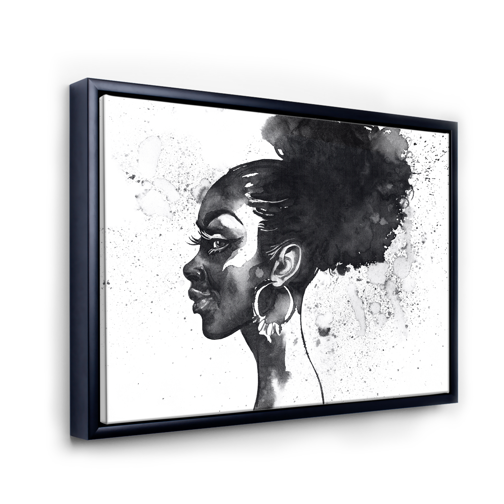 Designart 'Black and White Portrait of African American Woman I' Modern Framed Canvas Wall Art Print