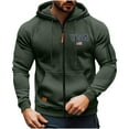 thumbnail image 6 of Mens Hooded Jackets Stand Collar Full Zip Drawstring Print Outwear Casual Sports Stylish Outwear With Multi Pockets (S, Army Green), 6 of 6