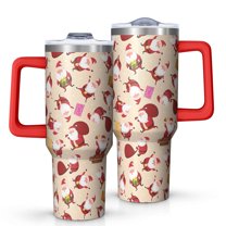 Beige Christmas Santa Pattern Tumbler with Handle and Lid,40oz Double Wall Vacuum Insulated Tumbler,Cups Gift for Women and Men