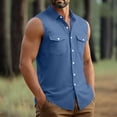 thumbnail image 6 of fnnxeal Mens Navy Sleeveless Button Down Collared Shirt Quick Dry Polyester Casual Top with Chest PocketsSize L, 6 of 7