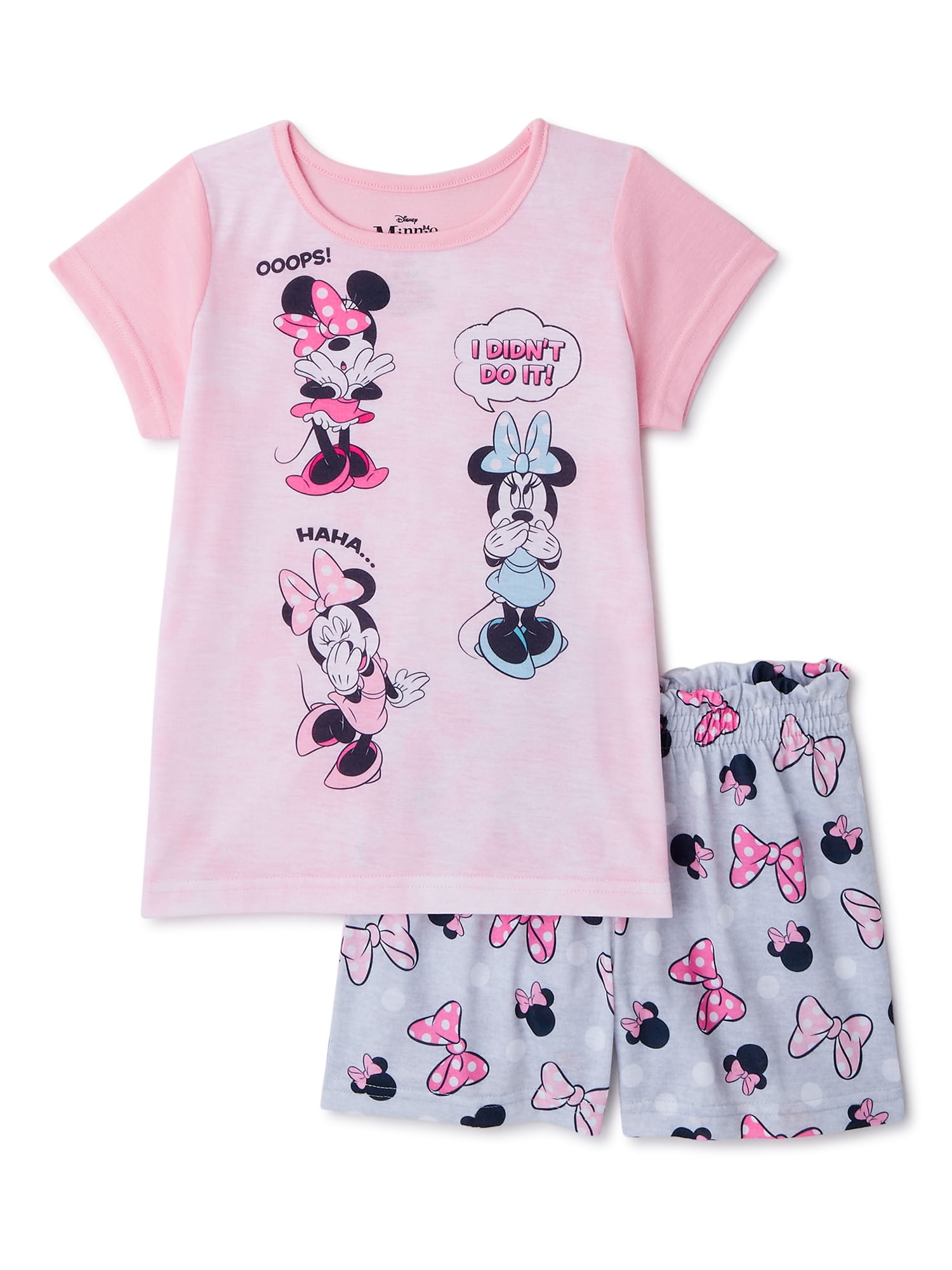 2 Piece Girls Short Pyjamas Disney Minnie Mouse Girls Pyjamas Gifts Girls Toddlers T-Shirt and Shorts Girls with Minnie and Unicorn 100% Cotton Girls Summer Clothes 