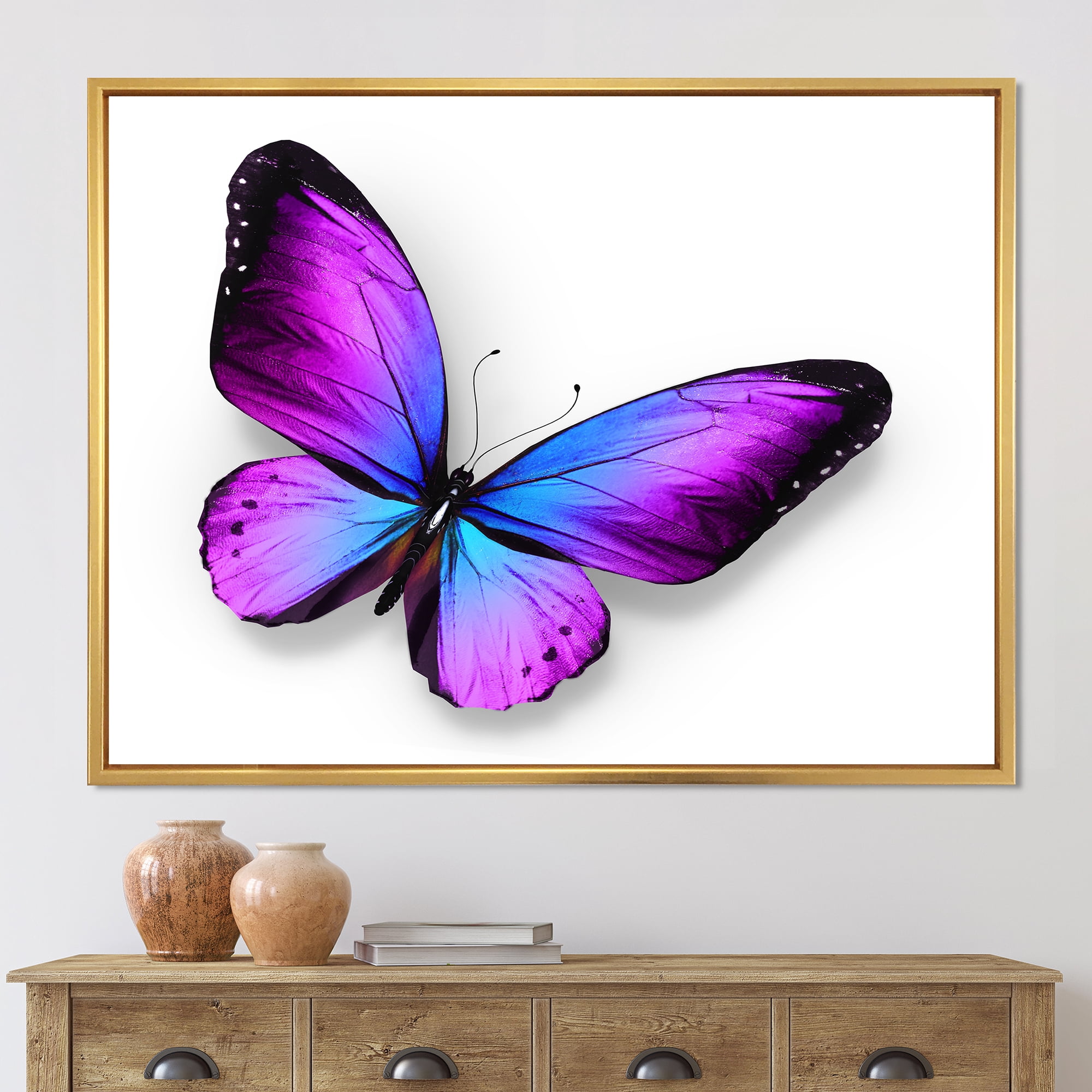 Designart 'Blue and Violet Butterfly' Modern Framed Canvas Wall Art Print
