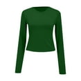 thumbnail image 3 of TODOZO Long Sleeve Shirts for Women Tunic Tops Casual Womens Summer Tops Womens Crewneck Long Sleeve Shirt Double Lined Basic Tees Side Ruched Going Out Crop Tops Green L, 3 of 9