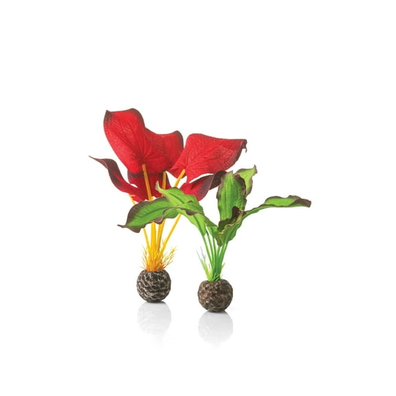 biOrb Small Green & Red Silk Plant Set - Aquarium Plant Decoration