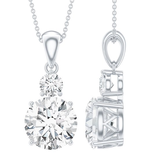 Rosec Jewels Certified Moissanite Pendant Necklace for Women - D-VS1 Quality - 2 Stone Necklace - Ready to Gift with Jewelry Box, 925 Sterling Silver
