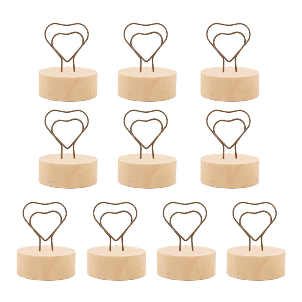 10 x Wooden Base Table Number Place Name Card Holder Picture Note Clip 