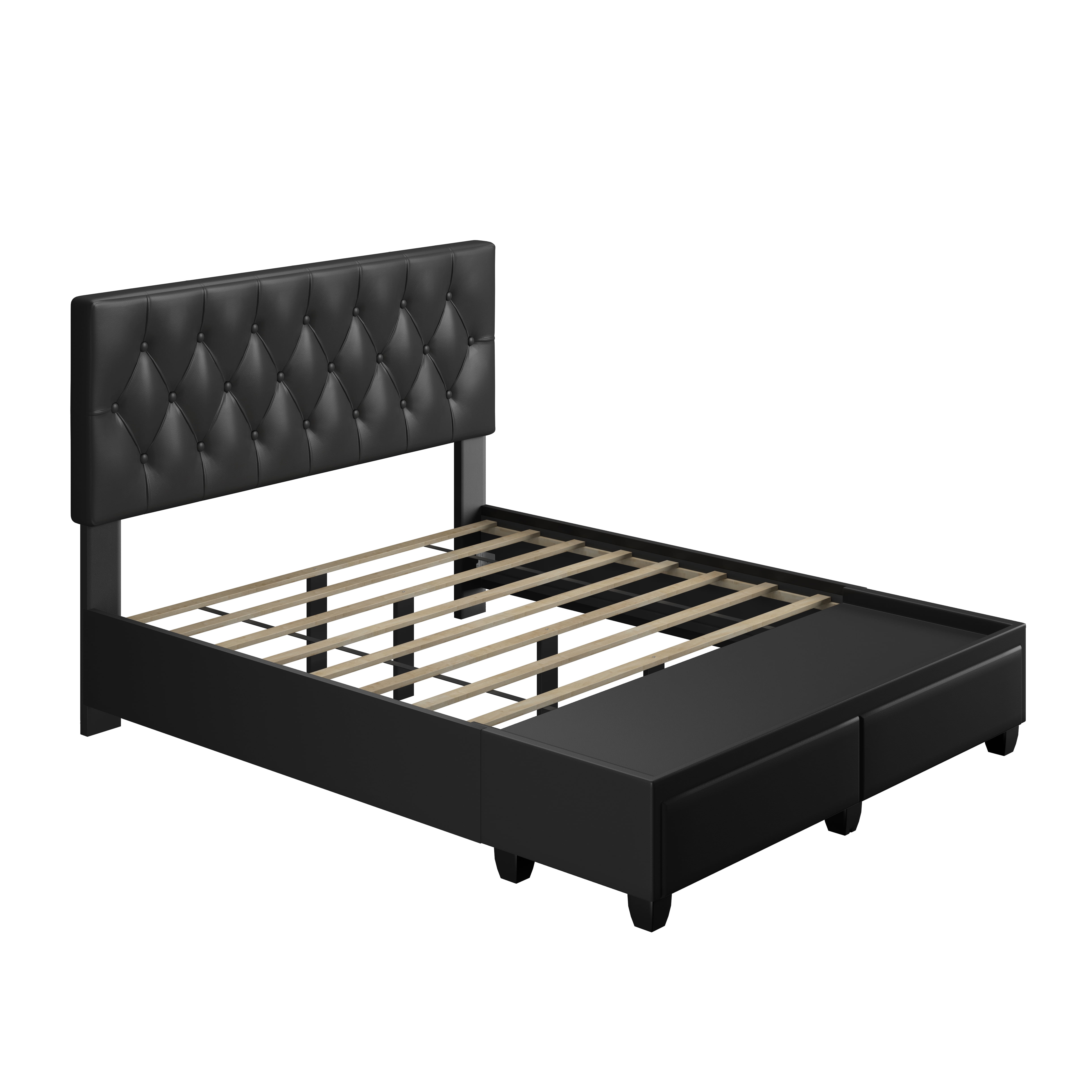 Boyd Sleep Verona Faux Leather Upholstered Tufted Platform Storage Bed Frame, Queen, Black