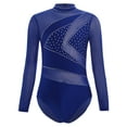 thumbnail image 3 of iiniim Kids Girls Gymnastics Leotard Long Sleeve Rhinestones Splice Mesh Dance Figure Skating Bodysuit Navy Blue 14, 3 of 7