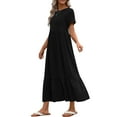 thumbnail image 3 of UVN Long Dresses for Women Summer Short Sleeve Casual Crewneck Maxi Dress with Pockets, 3 of 8