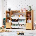 thumbnail image 1 of Homfa Kids Toy Organization Cubby Bookcase with 8 Bin, 2 Door Storage Organizer Bookshelf for Children Room Playroom, Natural, 1 of 7
