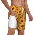 thumbnail image 3 of Picia Modern Wood Grain Sunflower pattern Mens Swim Trunks with Compression Liner Stretch Beach Shorts Quick Dry with Zipper Pockets No-Chafing Board Shorts-Small, 3 of 9