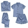thumbnail image 2 of Blue Women Pajama Sets Satin Pyjamas Women's Short 4 Piece Pyjamas Short Sleeve Sleepwear and Shorts Set Women Sets Leisure Suit Loungewear, 2 of 4