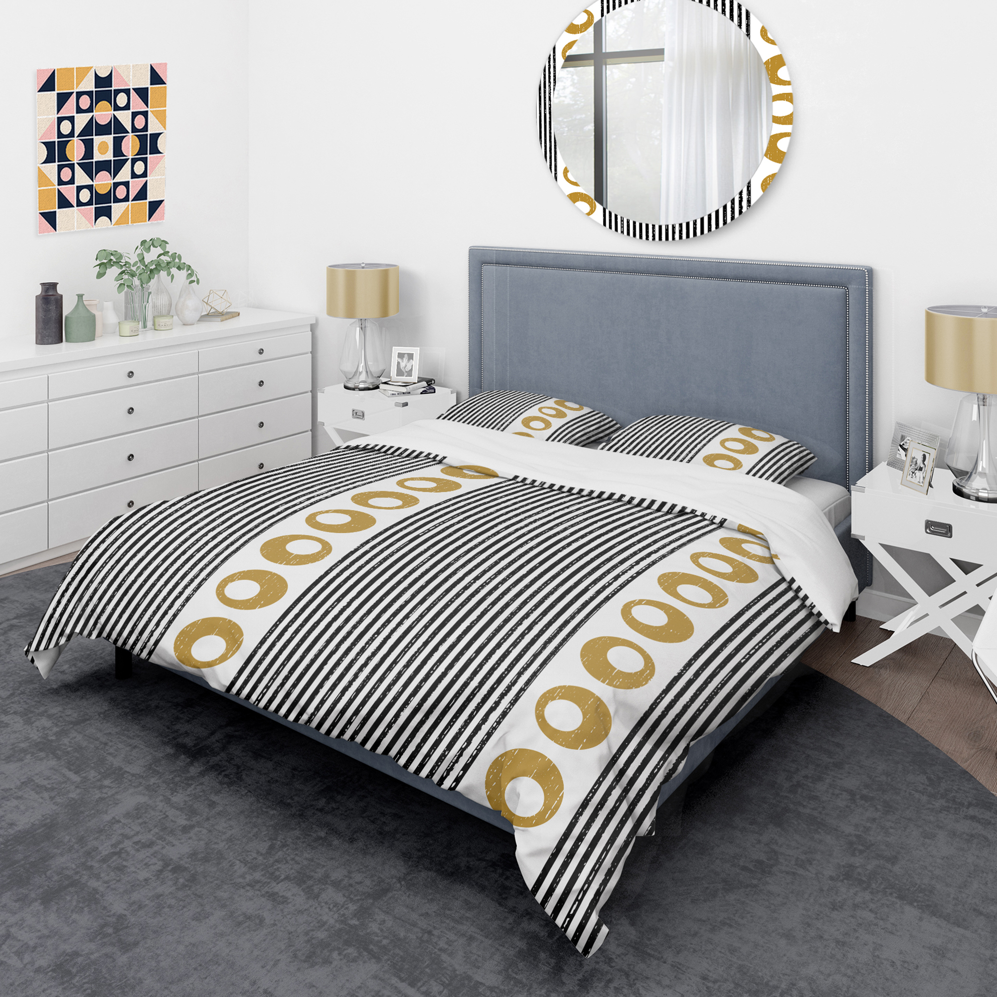 Designart 'Vertical Retro Geometrical Pattern I' Mid-Century Modern Duvet Cover Set