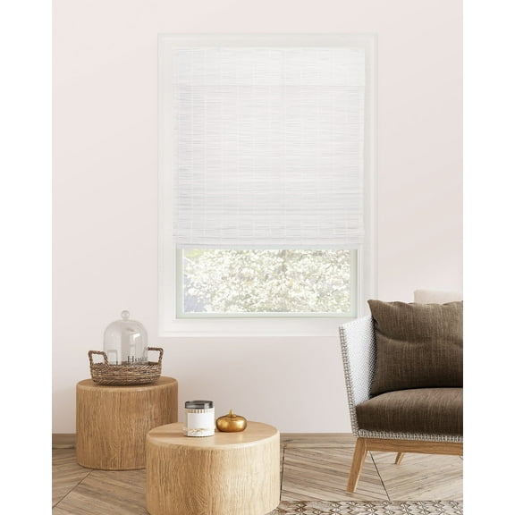Chicology 31"W x 64"H Snow Cordless Bamboo Roman Shades, Natural Woven Wood, Light Filtering, Safe for Kids & Pets