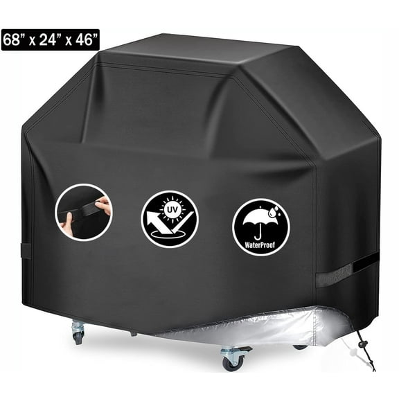 Grill Cover for Outdoor Grill, Waterproof Oxford Fabric BBQ Cover for 4-7 Burner Barbecue Grill ,68" Gas Grill Covers for Outside with Adjustable Drawstring & Strip,Storage Bag,Windproof, UV Protect