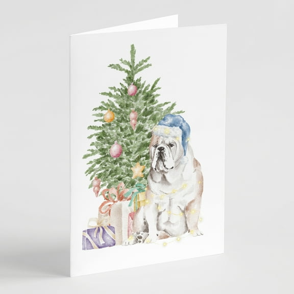 Carolines Treasures CK8212GCA7P Bulldog English Bulldog Christmas Presents and Tree Greeting Cards and Envelopes Pack of