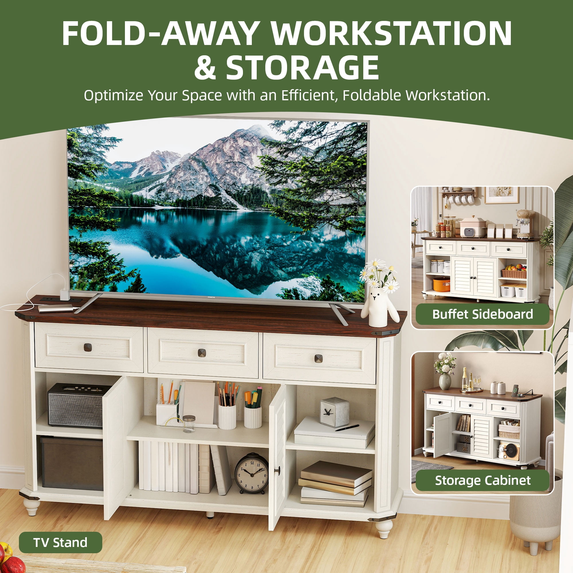 Uforic TV Stand for 65" with Drawers, Entertainment Center for Living Room,TV Media Console Cabinet