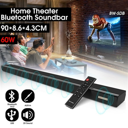 60w Single Channel - Sound Bar, BlitzWolf Smart Soundbar for TVs 36 Inch 60W 2.0 Channel Speaker, Wired and Wireless Audio Speaker for TV PC Phone, Home Theater Surround Sound, Remote Control