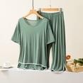 thumbnail image 2 of successthop Nightwear for Ladies Green Lightweight Solid Short Sleeve T-Shirt 2 Piece Capri Pajamas XL, 2 of 3