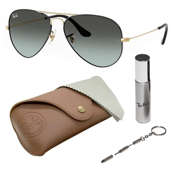 Ray-Ban RB3025 AVIATOR LARGE METAL Pilot Shaped Non-Polarized Sunglasses for Men & Women - Includes Official RAYBAN Eyewear Kit - Blue Vintage Gradient Black Lens