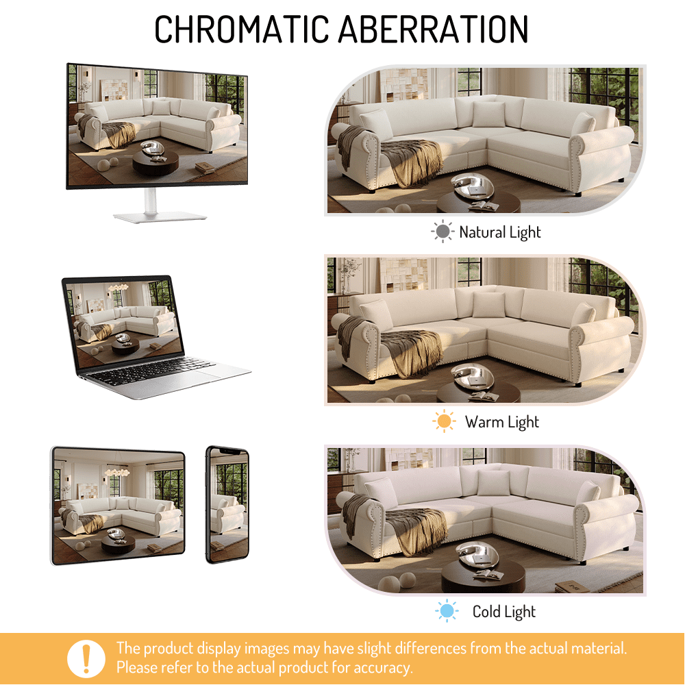 88.2'' Pull Out Couch, Convertible Sleeper Sofa Bed, Upholstered Sectional Sofa, Chenille L-Shaped Couch with Nailhead Trim, 4-Seater Modern Sectional Couches for Living Room, Apartment, Beige
