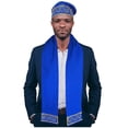 thumbnail image 2 of Blue and Gold Embroidered African Hat and Sash/Scarf, 2 of 3
