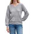 thumbnail image 3 of Women Knit Sweaters Fall V Neck Long Sleeve Pullover Casual Loose Sweater Grey XL, 3 of 6