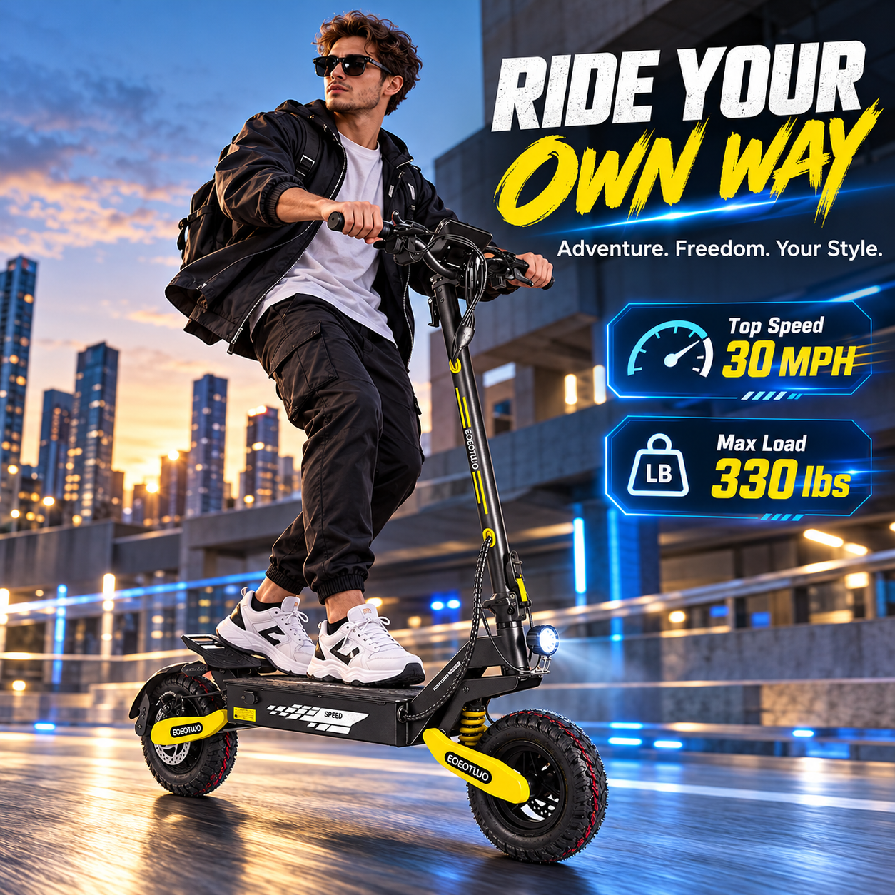 EOEOTWO Electric Scooter for Adults, 1200W Motor Up to 30MPH, 48V 23.4Ah Battery 40 Miles Range, 11" Off-Road Tires E-Scooter with Full Suspension UL2272
