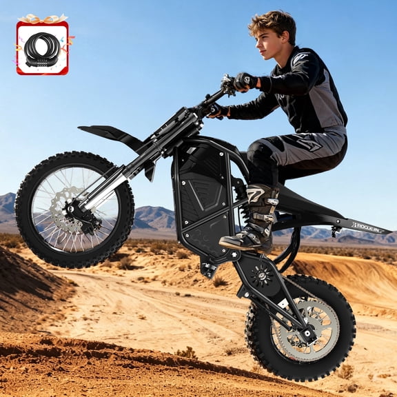 ESKUTE Electric Dirt Bike for Adults & Teens, 3500W Peak Mid-Drive Motor, 38 MPH Off-Road E-Bike, 48V 23Ah Battery, 14"/12" Tires, Hydraulic Dual Shock Suspension Black with Lock