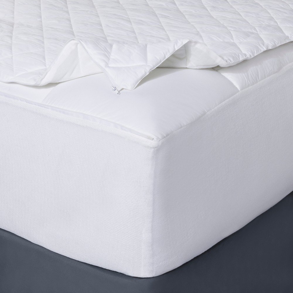 Fieldcrest Luxury Plush Polyester Mattress Pad For Comfortable Sleep, Queen Size, White