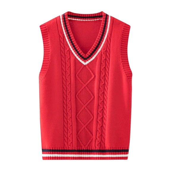 Otqutp Boys Girls Knitted Vests Cotton Striped Trim Sleeveless Solid Sweater Gilet Spring Autumn Back to School Campus Sweater Waistcoat