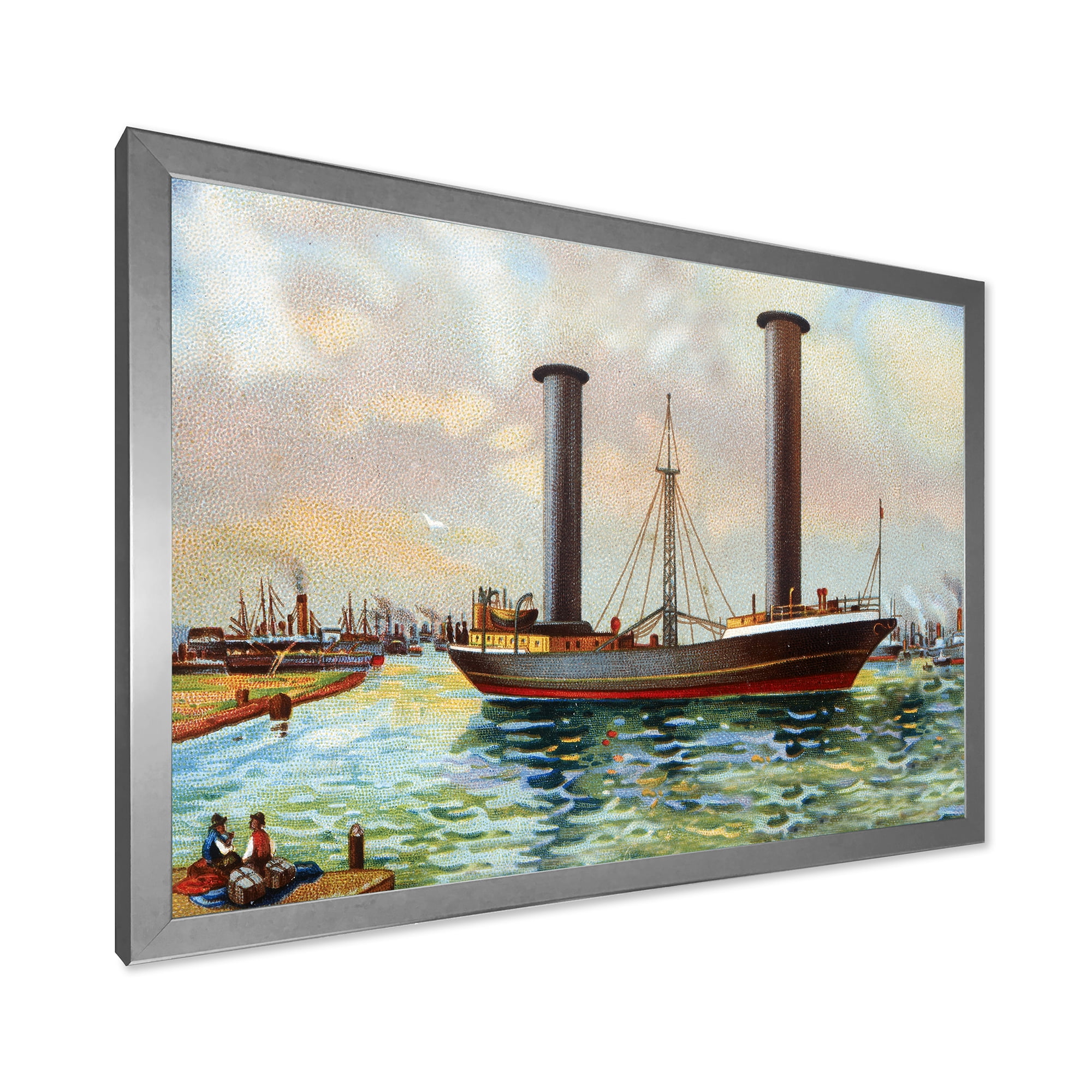 Designart 'The Ancient Boat Leaving The Harbor' Nautical & Coastal Framed Art Print