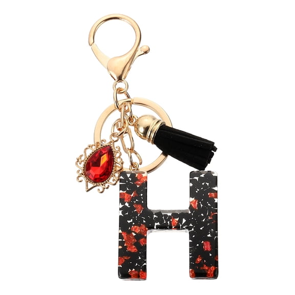 Uxcell Initial Letter H Keychains, Resin Alphabet Key Ring with Tassel, Black/Red