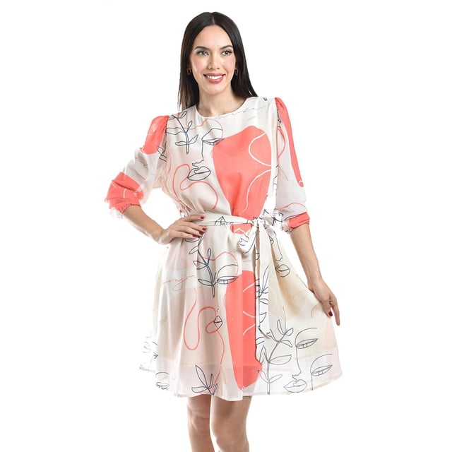 Vestido abstracto con cinto Roman Fashion Juvenil 3825 Durazno naranja claro CH