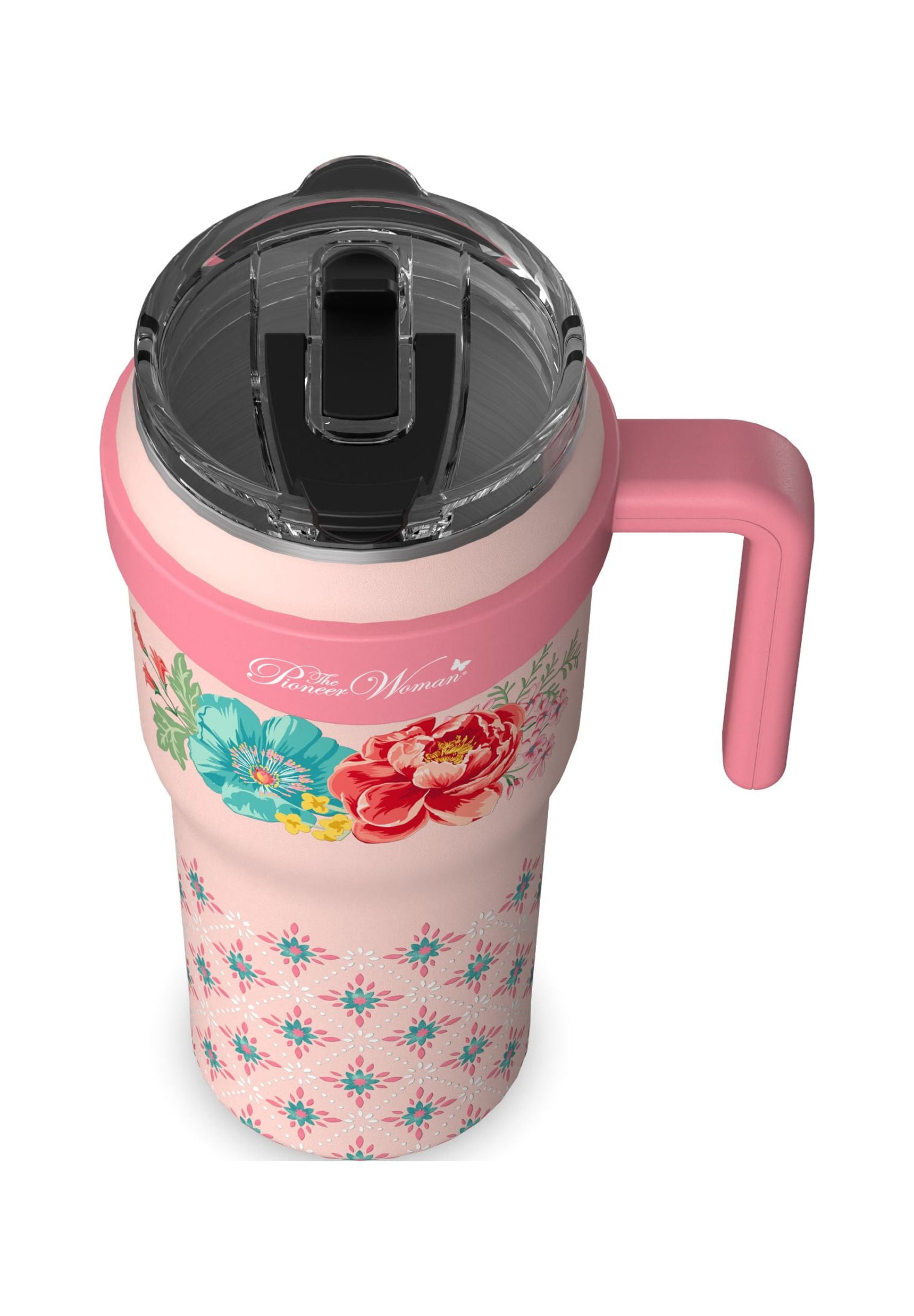 (3 pack) The Pioneer Woman 40 oz Fancy Flourish Stainless Steel Insulated Tumbler, Pink