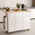 thumbnail image 2 of Vicluke 50.4 Inch Rubberwood Kitchen Rolling Cart with Drop Leaf and Power Outlet,  3 Spice Racks, White, 2 of 7