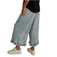 thumbnail image 6 of FNFYFH Cropped Jeans for Women Ruffle Hem Jean Pants Denim Wide Leg Capri Pants with Pockets, 6 of 7