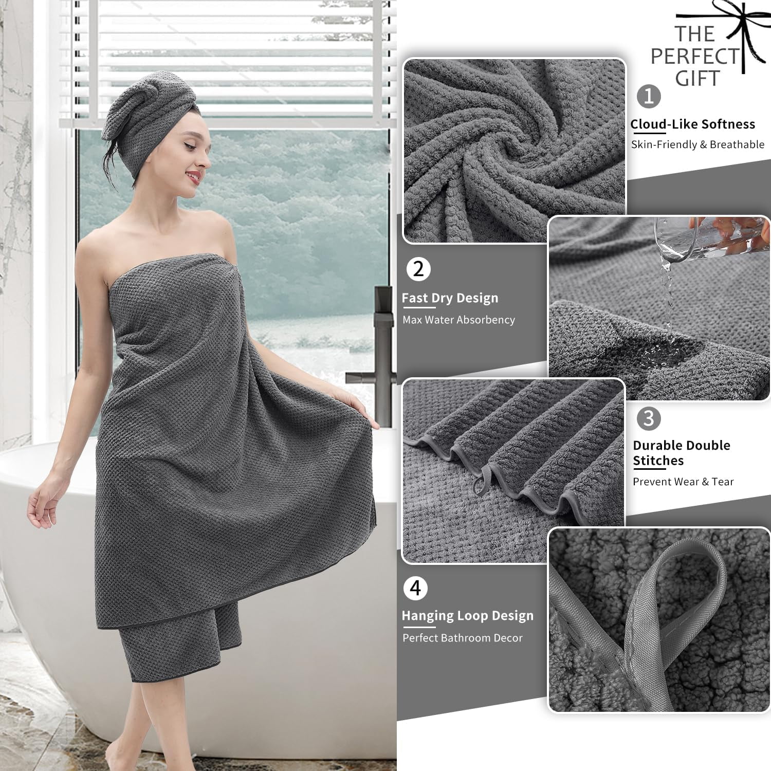 Extra Large Bath Towel Set of 4 (35.43"x70.87"),Oversized Bath Sheet Super Soft Highly Absorbent Jumbo Bathroom Towel Set Microfibers Quick Dry Shower Towel for Hotel,Bathroom,Guest,Spa,Gym ( Gray)