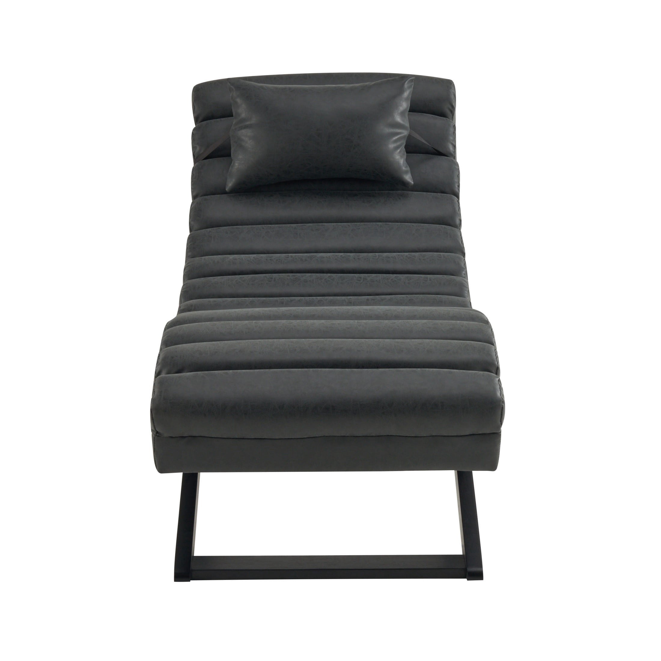 Christopher Knight Home Modern Faux Leather Curved Chaise Lounge with Solid Wood Base, Black