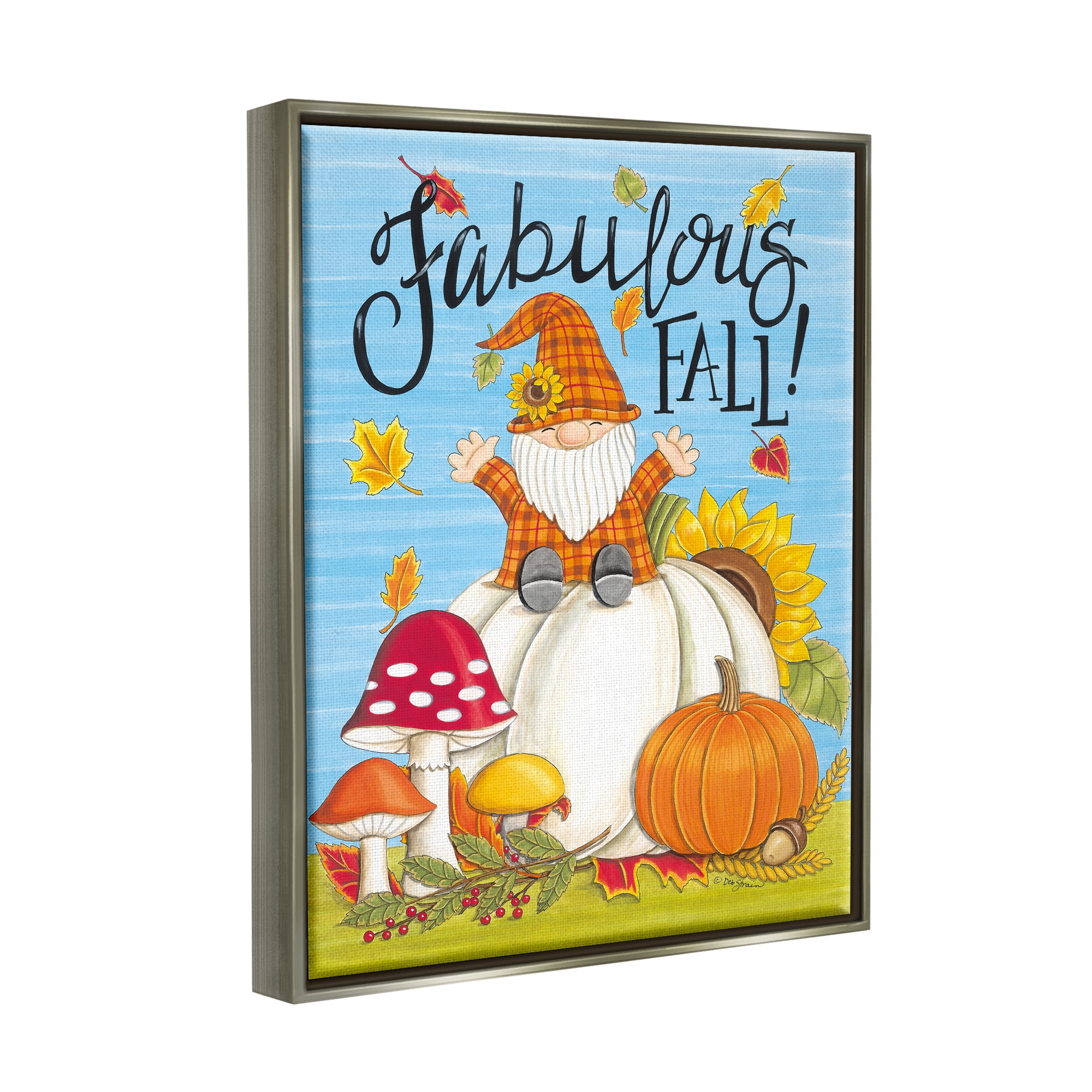 Stupell Industries Fabulous Fall Gnome Holiday Painting Gray Floater Framed Art Print Wall Art, 25 x 31