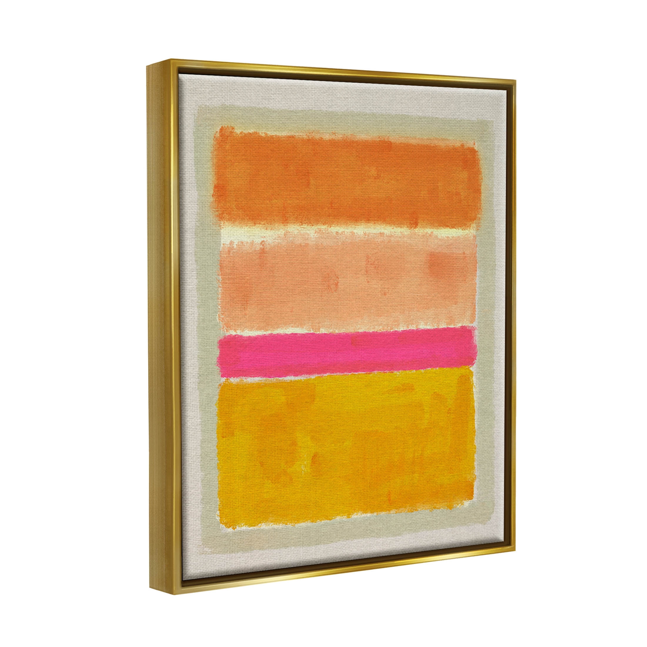 Stupell Industries Abstract Blocked Square Forms Painting Metallic Gold Floating Framed Canvas Print Wall Art, Design by Victoria Barnes