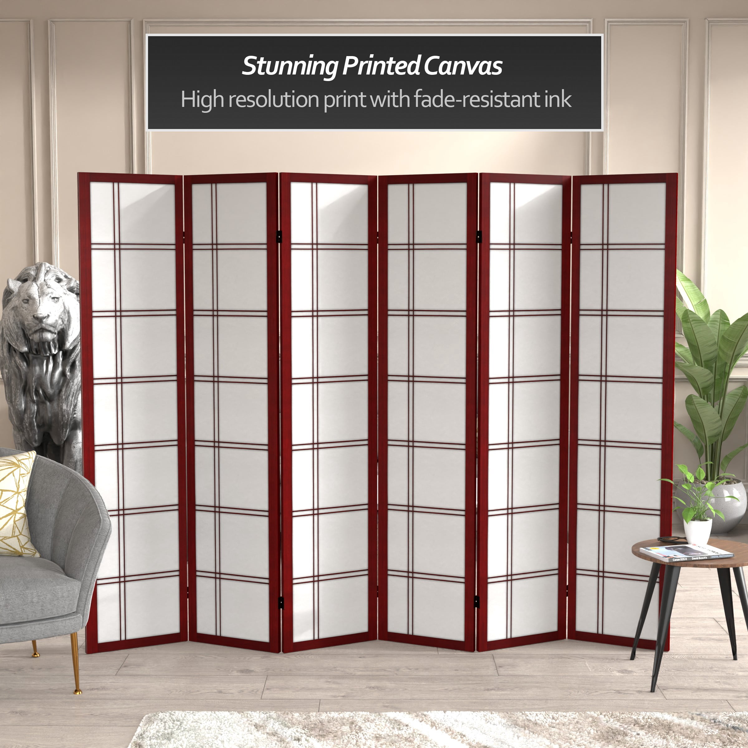 Oriental Furniture 6 ft. Tall Canvas Double Cross Screen - Rosewood - 6 Panel