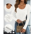 thumbnail image 4 of Ladybranch Womens Long Sleeve Water Ripple Fitted Top Slim Fitted Trendy Top Blouses Soft White, 4 of 5