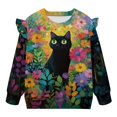 thumbnail image 5 of Yuyamidu Black Cat Sweatshirt for Girls 3T 4T Cute Animal Graphic Sweatshirts Long Sleeve Ruffle Shoulder Crewneck Pullover Tops Lightweight Soft Outdoor Play Wear, 5 of 8